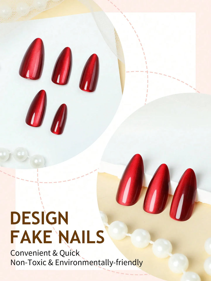 Cat Eye Red Nails,