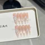 10Pcs Cat Eye Press on Nails French False Nails Wearable Handmade Nail Fake with Diamond Artificial Nail Elegant Full Cover Nail