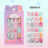 24 Pcs/box Children Cartoon Nail Tips Colorful Artificial Fake Nails for Cute Kids Girls Full Cover Short False Nail Art Kits*