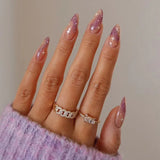24Pcs/Set Medium Long Halo French Artificial Press on Nail Adhesive Full Coverage Fake Nails Removable Wearing False Nails Tips