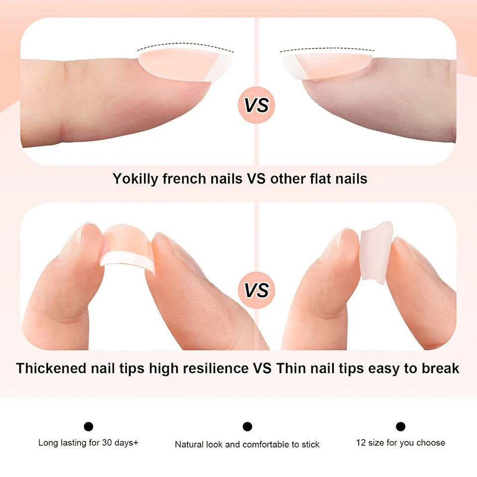 120pcs French Tip Press-On Nails Set Glossy Nude & White Short Square Acrylic Fake Nails Full Cover Brightening Fingernails Tips