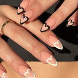 24Pcs/Set Medium Long Halo French Artificial Press on Nail Adhesive Full Coverage Fake Nails Removable Wearing False Nails Tips
