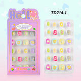 24 Pcs/box Children Cartoon Nail Tips Colorful Artificial Fake Nails for Cute Kids Girls Full Cover Short False Nail Art Kits*