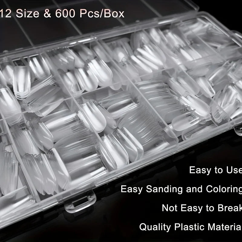 120/240/330/600pcs Medium Square Fake Nails - Clear Press-On Nails with Removable Gel Tips, Full Coverage Artificial Nails for S