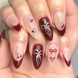 Cherry Red Press on Nails 24Pcs Solid Color Wearable Fake Nails Glossy Artificial Finger Manicure Reusable False Nails for Women