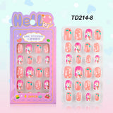 24 Pcs/box Children Cartoon Nail Tips Colorful Artificial Fake Nails for Cute Kids Girls Full Cover Short False Nail Art Kits*