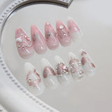 24Pcs/set Sweet Bow False Nails Press On Nails Fake Nails Kit Artificial Art Nails Finger DIY Manicure For Women And Girls