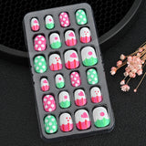 24 Pcs/box Children Cartoon Nail Tips Colorful Artificial Fake Nails for Cute Kids Girls Full Cover Short False Nail Art Kits*