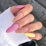 24Pcs/Set Medium Long Halo French Artificial Press on Nail Adhesive Full Coverage Fake Nails Removable Wearing False Nails Tips
