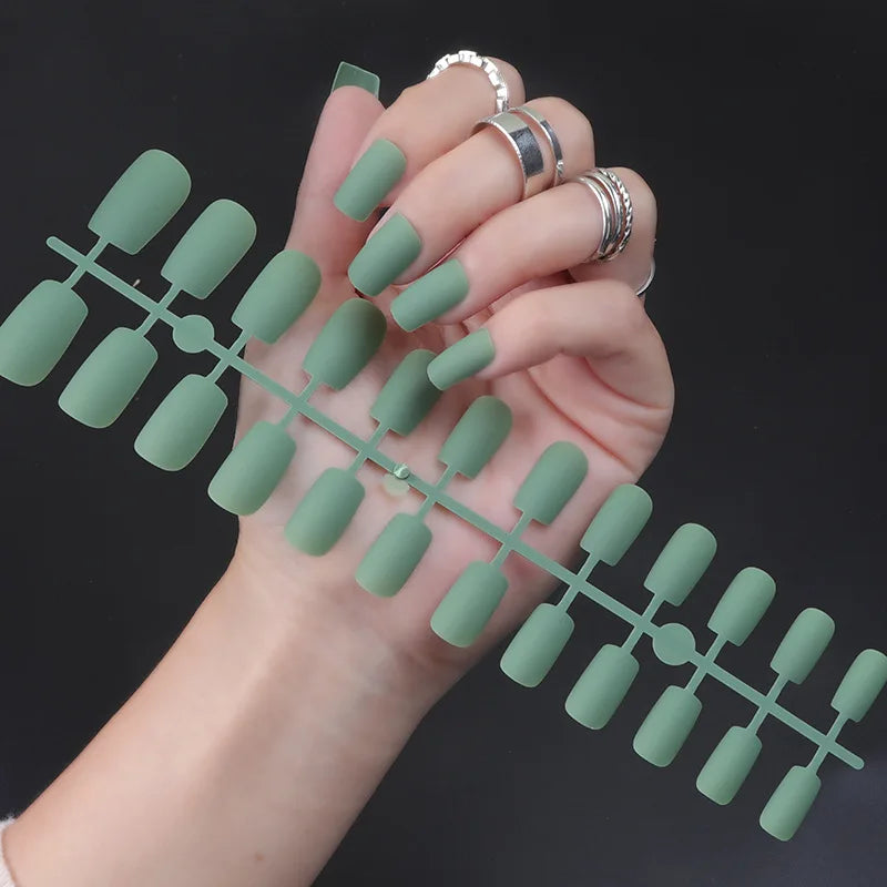24Pcs/Set Matte False Nails Glue Square Head Frosted Press On Fake Nail Tips Full Cover Artificial Fingernails Ballet Detachable
