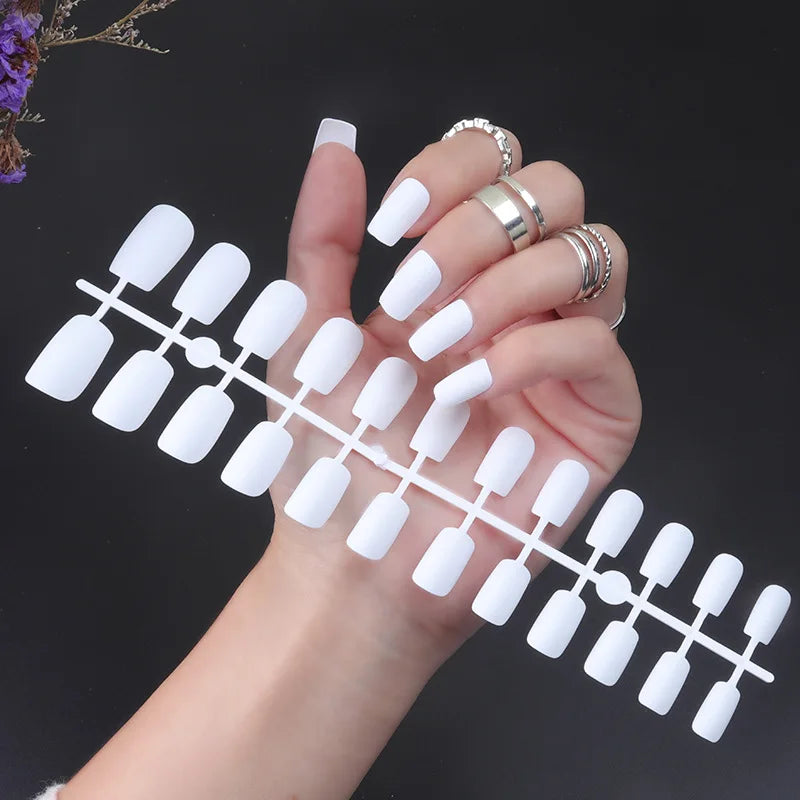 24Pcs/Set Matte False Nails Glue Square Head Frosted Press On Fake Nail Tips Full Cover Artificial Fingernails Ballet Detachable