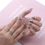 24Pcs/Set Medium Long Halo French Artificial Press on Nail Adhesive Full Coverage Fake Nails Removable Wearing False Nails Tips