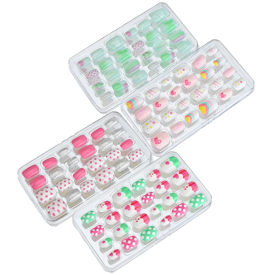 24 Pcs/box Children Cartoon Nail Tips Colorful Artificial Fake Nails for Cute Kids Girls Full Cover Short False Nail Art Kits*