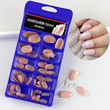 100Pcs Dark Blue Oval Fake Nails Short Acrylic Press On Nails Full Cover False Nail Art Tips Manicure Artificial Nail Tools