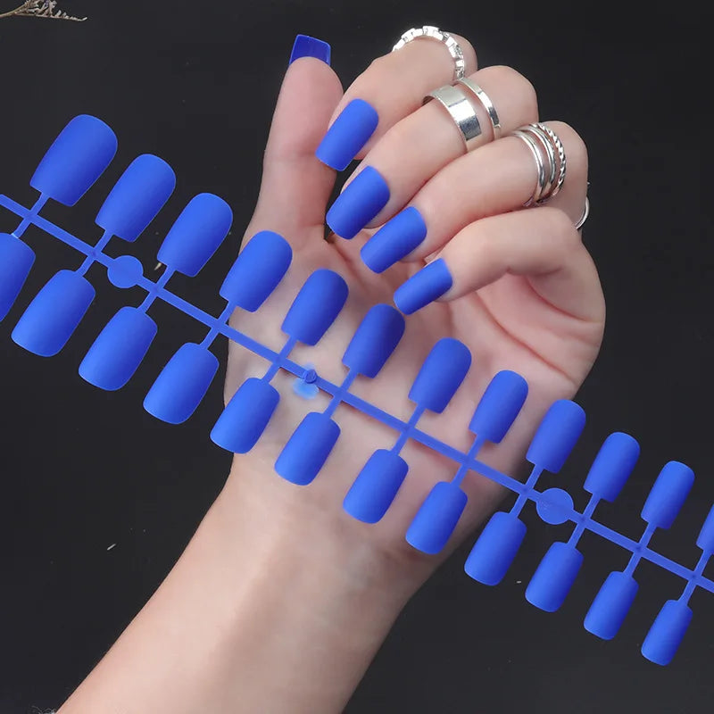 24Pcs/Set Matte False Nails Glue Square Head Frosted Press On Fake Nail Tips Full Cover Artificial Fingernails Ballet Detachable