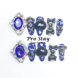10pcs Y2K Hot Girl Handmade Fake Nails in Black and Red with Gems and Metal Accessories Mine girl Wearable Artificial False Nail