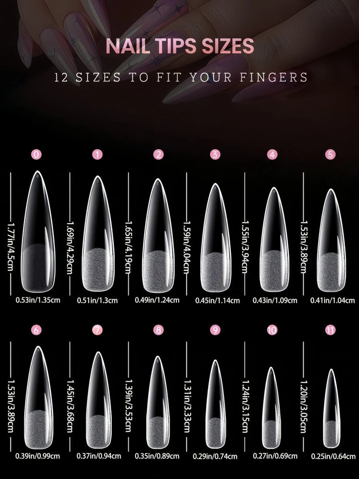 240pcs Stiletto Nail Tips Set, Clear Full Cover Fake Nails, Acrylic Artificial Fingernails, Durable Press-On Manicure Extension,