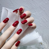 24pcs/Set Gorgeous Wine Red False Nails With Glue Middle Long Round Head Full Nail Tips Finished Fake Nail artificial nails