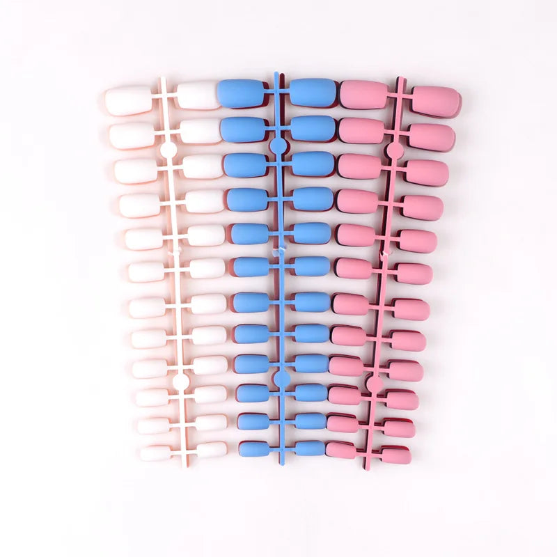 24Pcs/Set Matte False Nails Glue Square Head Frosted Press On Fake Nail Tips Full Cover Artificial Fingernails Ballet Detachable
