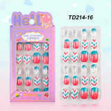 24 Pcs/box Children Cartoon Nail Tips Colorful Artificial Fake Nails for Cute Kids Girls Full Cover Short False Nail Art Kits*