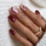 24pcs/Set Gorgeous Wine Red False Nails With Glue Middle Long Round Head Full Nail Tips Finished Fake Nail artificial nails