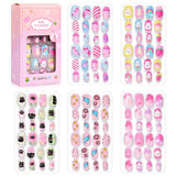 24 Pcs/box Children Cartoon Nail Tips Colorful Artificial Fake Nails for Cute Kids Girls Full Cover Short False Nail Art Kits*