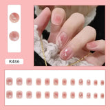 24Pcs Korean Fresh False Nails Patch Artificial Press On Wearing False Nails Detachable Fake Fingernails Full Cover Nail Tips