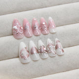 24Pcs/set Sweet Bow False Nails Press On Nails Fake Nails Kit Artificial Art Nails Finger DIY Manicure For Women And Girls