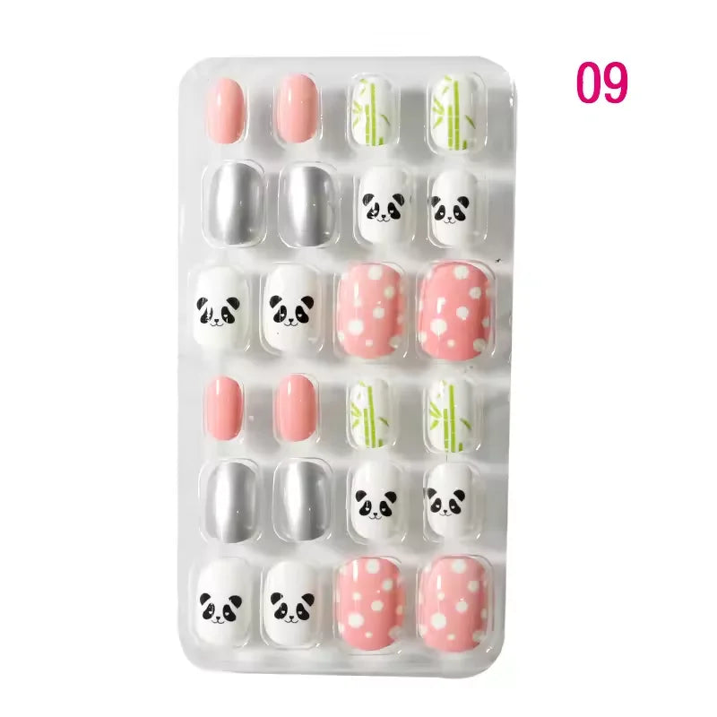 24 Pcs/box Children Cartoon Nail Tips Colorful Artificial Fake Nails for Cute Kids Girls Full Cover Short False Nail Art Kits*
