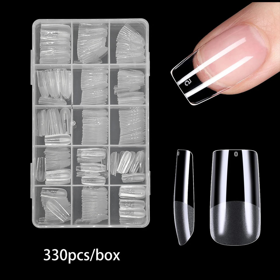 120/240/330/600pcs Medium Square Fake Nails - Clear Press-On Nails with Removable Gel Tips, Full Coverage Artificial Nails for S