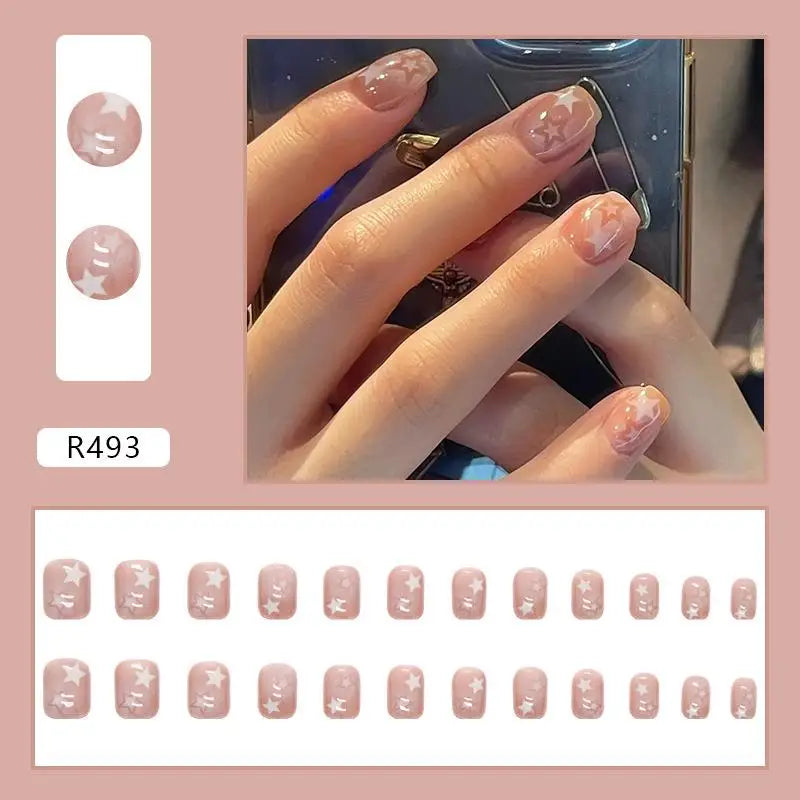 24Pcs Korean Fresh False Nails Patch Artificial Press On Wearing False Nails Detachable Fake Fingernails Full Cover Nail Tips