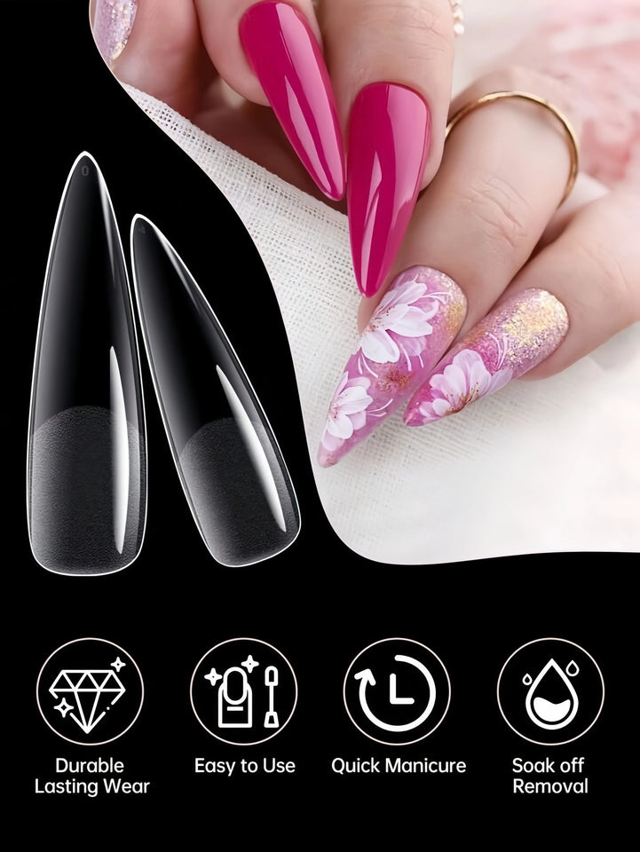 240pcs Stiletto Nail Tips Set, Clear Full Cover Fake Nails, Acrylic Artificial Fingernails, Durable Press-On Manicure Extension,
