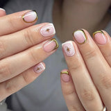 24Pcs Short Square Head Press on Fake Nails Black Polka Dot Design False Nails Simple Wearable Artificial Full Cover Nails Tips