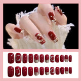 24pcs/Set Gorgeous Wine Red False Nails With Glue Middle Long Round Head Full Nail Tips Finished Fake Nail artificial nails