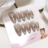 10Pcs Cat Eye Press on Nails French False Nails Wearable Handmade Nail Fake with Diamond Artificial Nail Elegant Full Cover Nail