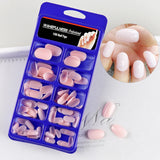 100Pcs Dark Blue Oval Fake Nails Short Acrylic Press On Nails Full Cover False Nail Art Tips Manicure Artificial Nail Tools