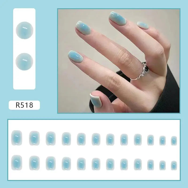 24Pcs Korean Fresh False Nails Patch Artificial Press On Wearing False Nails Detachable Fake Fingernails Full Cover Nail Tips