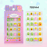 24 Pcs/box Children Cartoon Nail Tips Colorful Artificial Fake Nails for Cute Kids Girls Full Cover Short False Nail Art Kits*