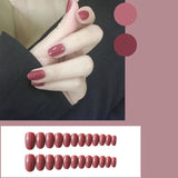 24pcs/Set Gorgeous Wine Red False Nails With Glue Middle Long Round Head Full Nail Tips Finished Fake Nail artificial nails