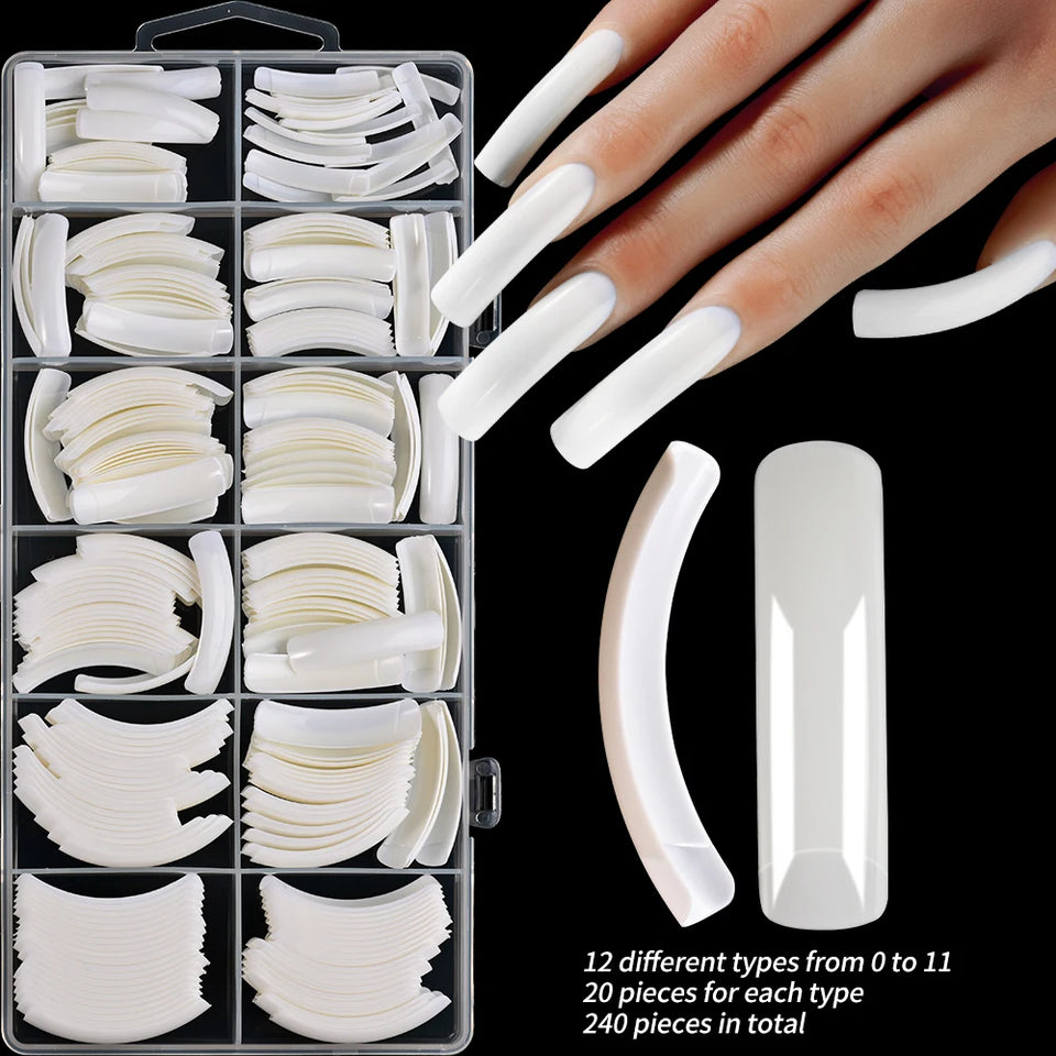 Long Hawk Curved Press On Nail Tips Full Cover Acrylic Artificial Curve Arch Coffin Fake Nails DIY Eagle Claw Shape 240pcs Nails