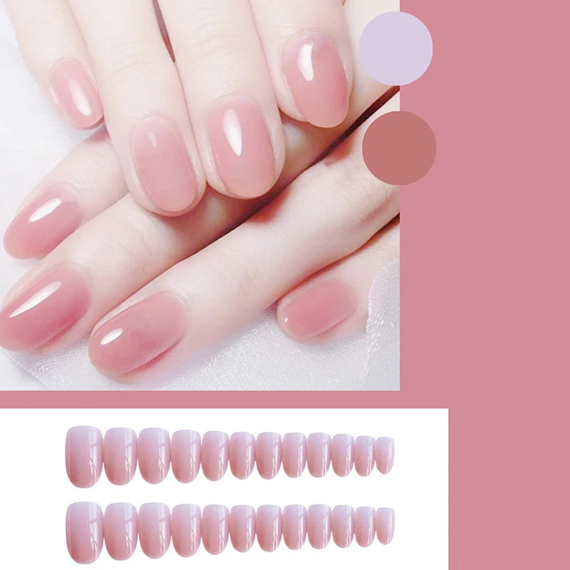 24pcs/Set Gorgeous Wine Red False Nails With Glue Middle Long Round Head Full Nail Tips Finished Fake Nail artificial nails