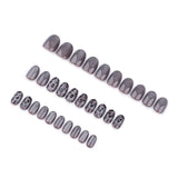 24pcs Dark Gray Leopard Print Cat Eyes Press on Nail Short Ellipse Artificial Fake Nails Seamless Removable False Nail