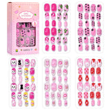 24 Pcs/box Children Cartoon Nail Tips Colorful Artificial Fake Nails for Cute Kids Girls Full Cover Short False Nail Art Kits*
