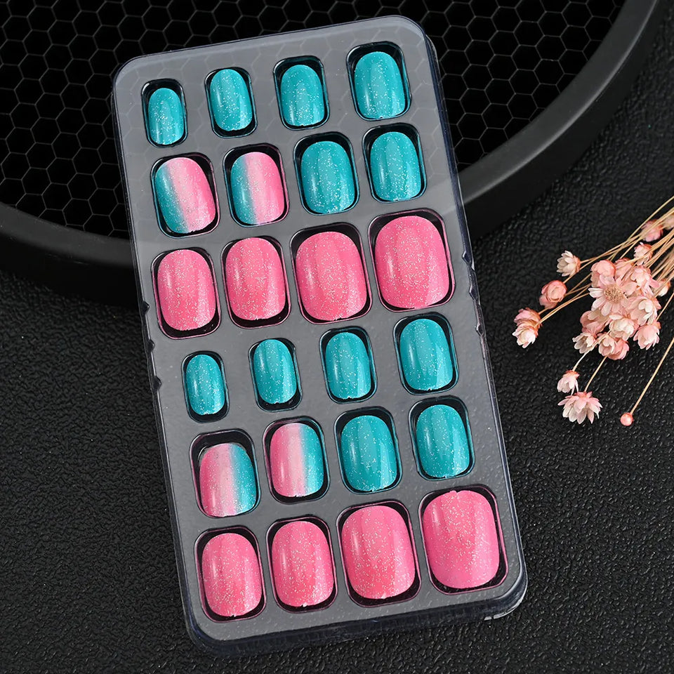 24 Pcs/box Children Cartoon Nail Tips Colorful Artificial Fake Nails for Cute Kids Girls Full Cover Short False Nail Art Kits*