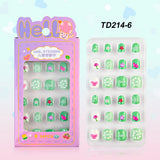 24 Pcs/box Children Cartoon Nail Tips Colorful Artificial Fake Nails for Cute Kids Girls Full Cover Short False Nail Art Kits*
