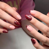 24Pcs Brown French Polka Dot Design Fake Nails Short Round Head False Nails Press on Detachable Artificial Full Cover Nails Tips