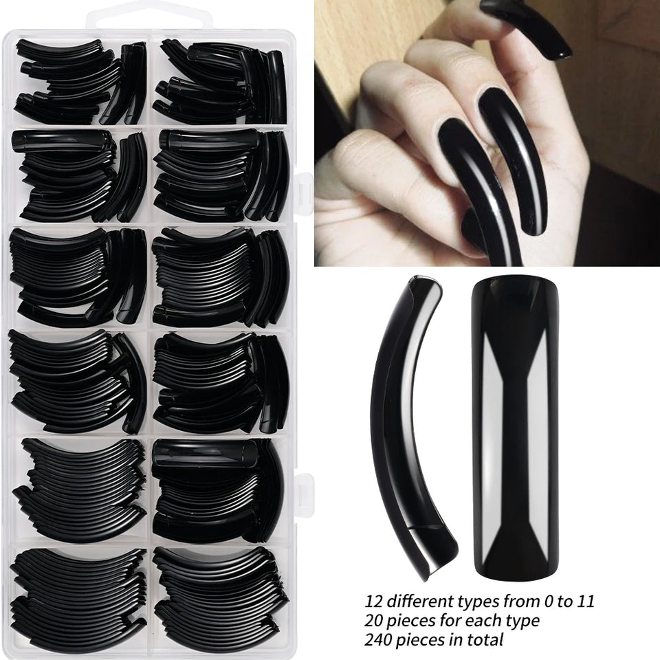 Long Hawk Curved Press On Nail Tips Full Cover Acrylic Artificial Curve Arch Coffin Fake Nails DIY Eagle Claw Shape 240pcs Nails