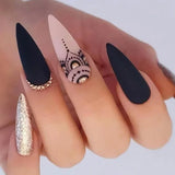 24Pcs/Set Medium Long Halo French Artificial Press on Nail Adhesive Full Coverage Fake Nails Removable Wearing False Nails Tips