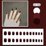 24pcs/Set Gorgeous Wine Red False Nails With Glue Middle Long Round Head Full Nail Tips Finished Fake Nail artificial nails