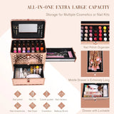 Professional Makeup Organizer Case with Drawer, Mirror, and Dividers for Travel Cosmetics and Nail Tech Kits